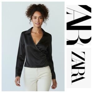 Zara Women's Elegant Black Satin Blouse